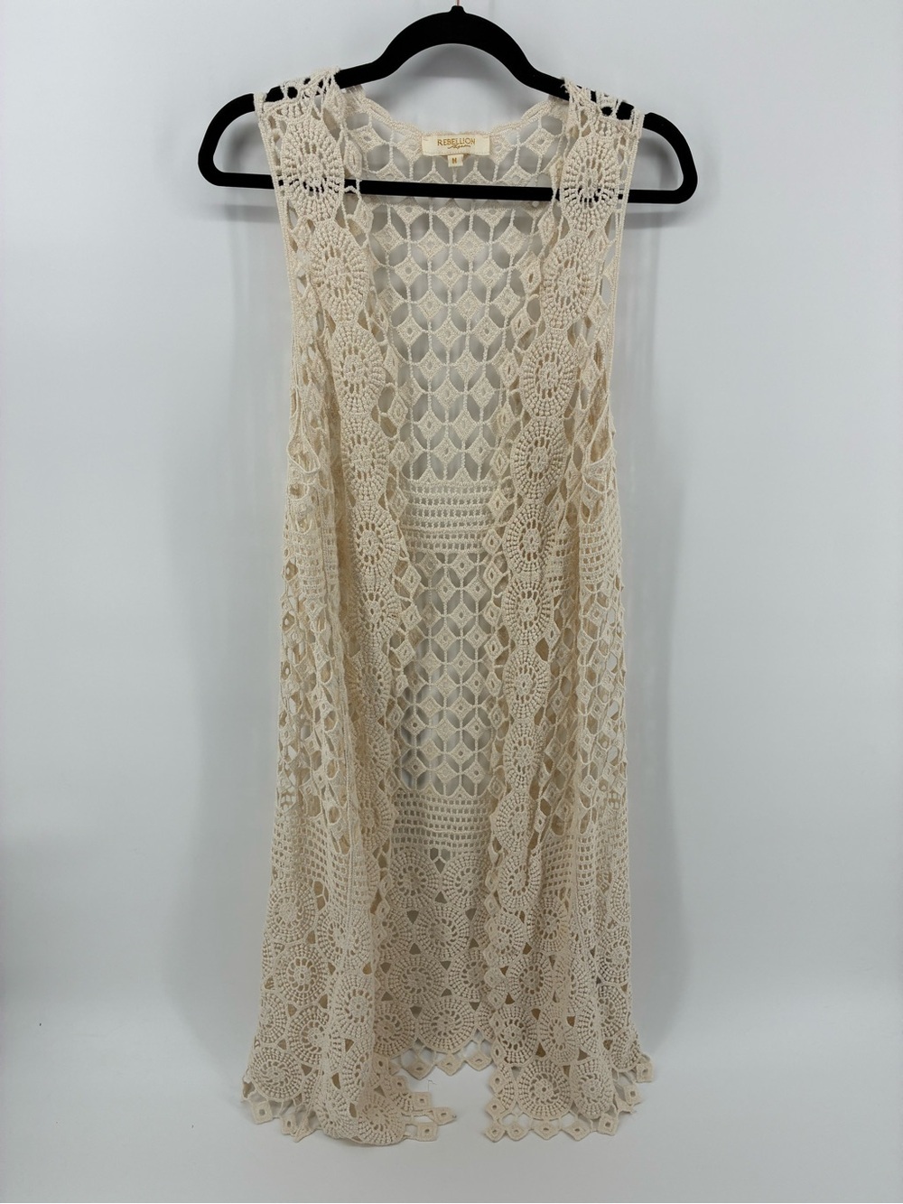 Crochet Open Front Duster Vest in Cream